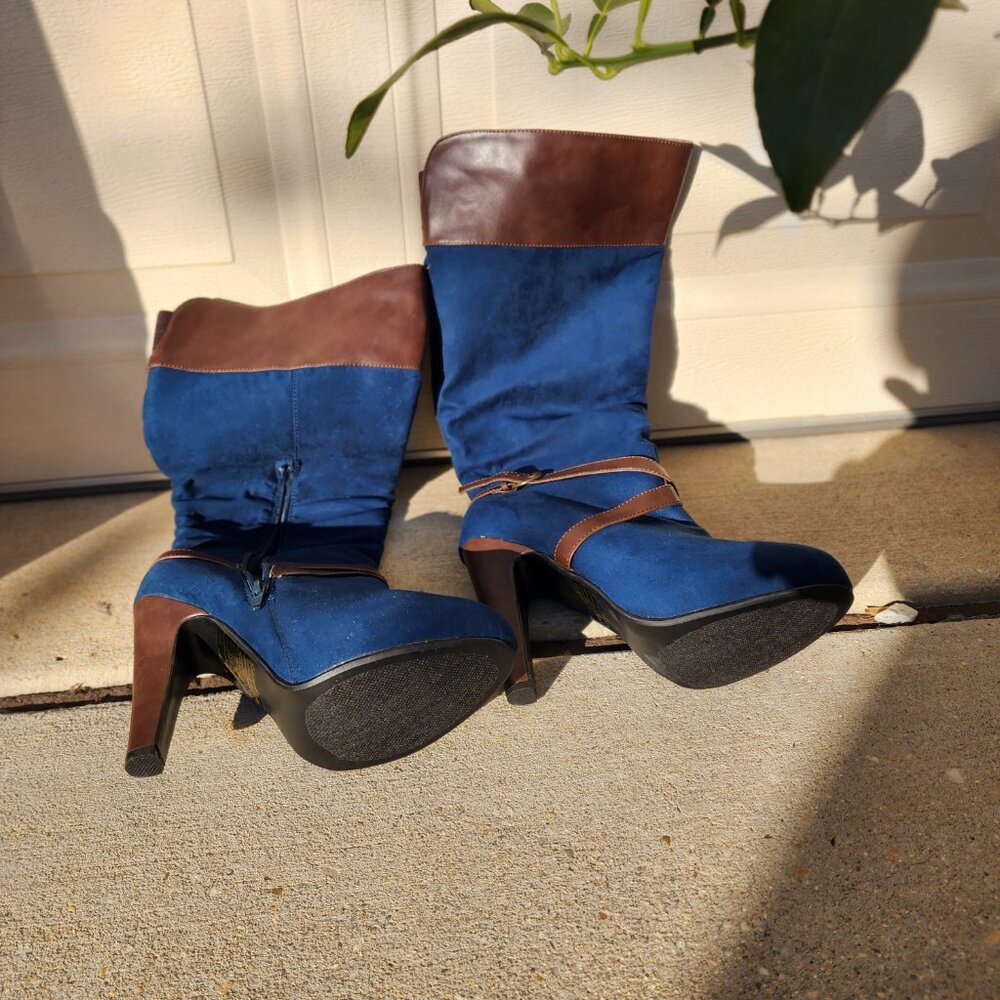Y2K Western-Inspired Cowboy Chic Brand-New Blue Suede Women’s Knee Boots Size 9 - Picture 9 of 15